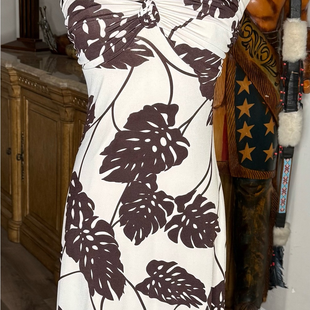 Y2K Cream And Brown Floral Sundress With Braided Accents Size Small/medium